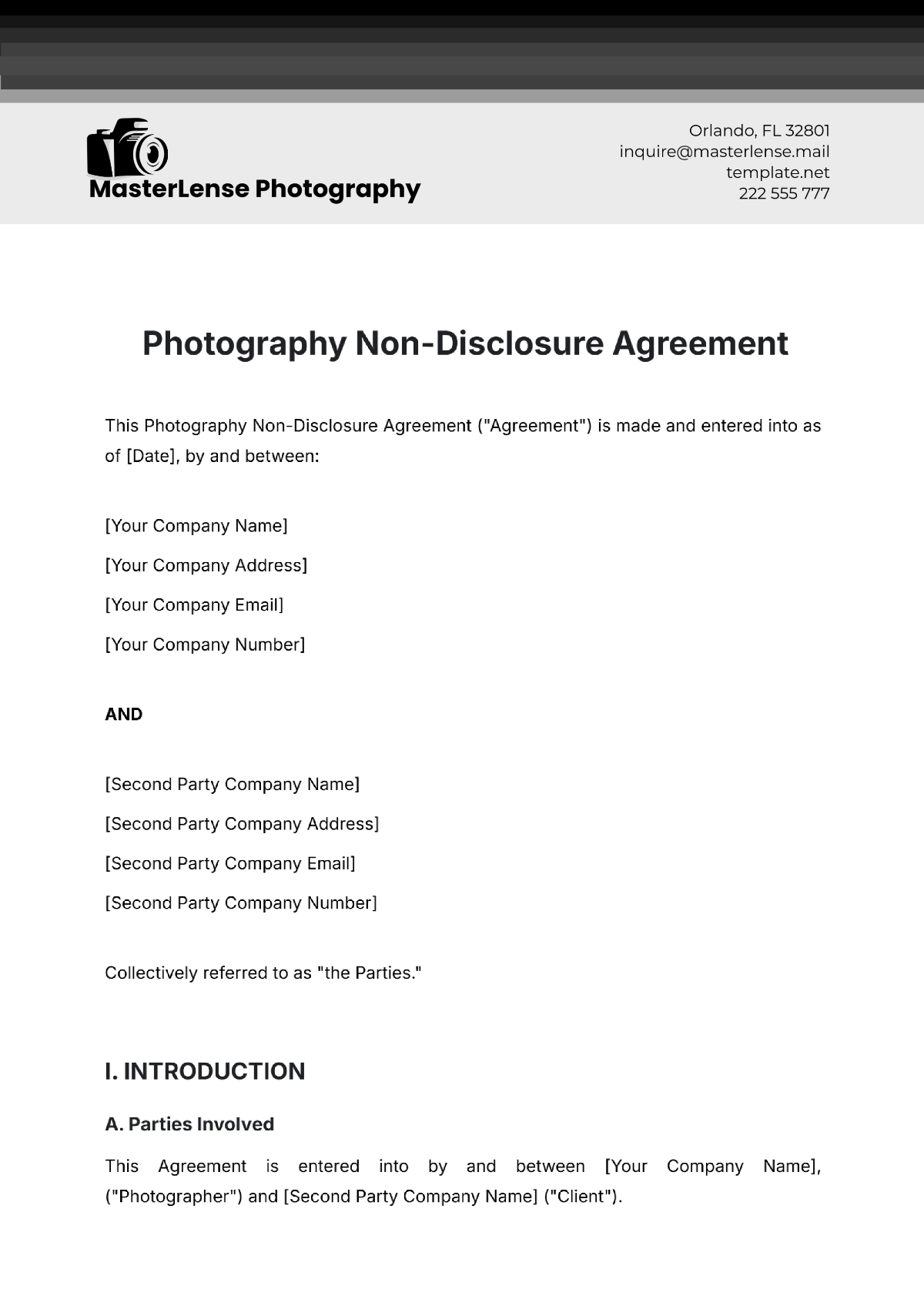 Photography Non-Disclosure Agreement Template - Edit Online & Download