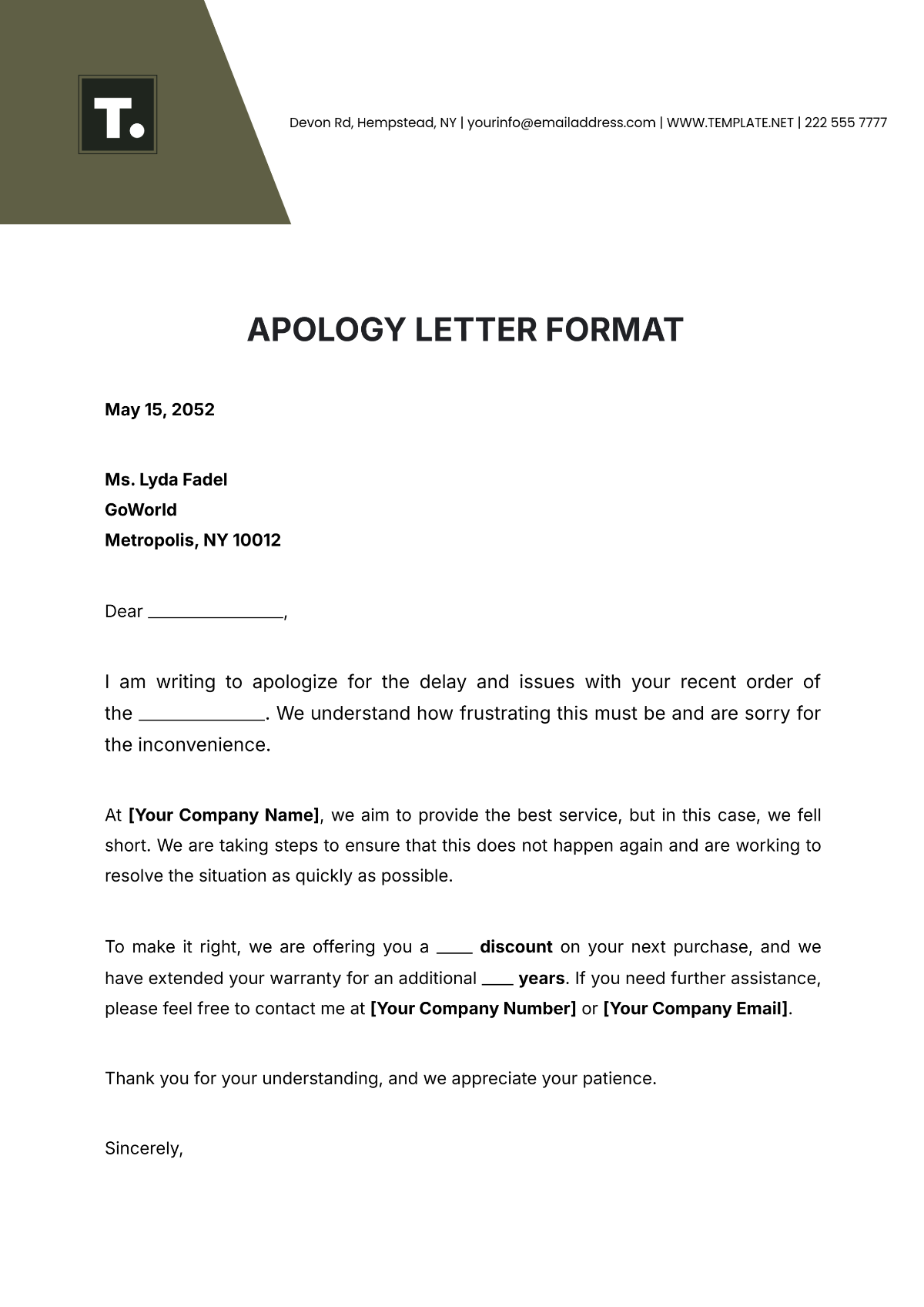 Apology Letter Format Template - Edit Online & Download