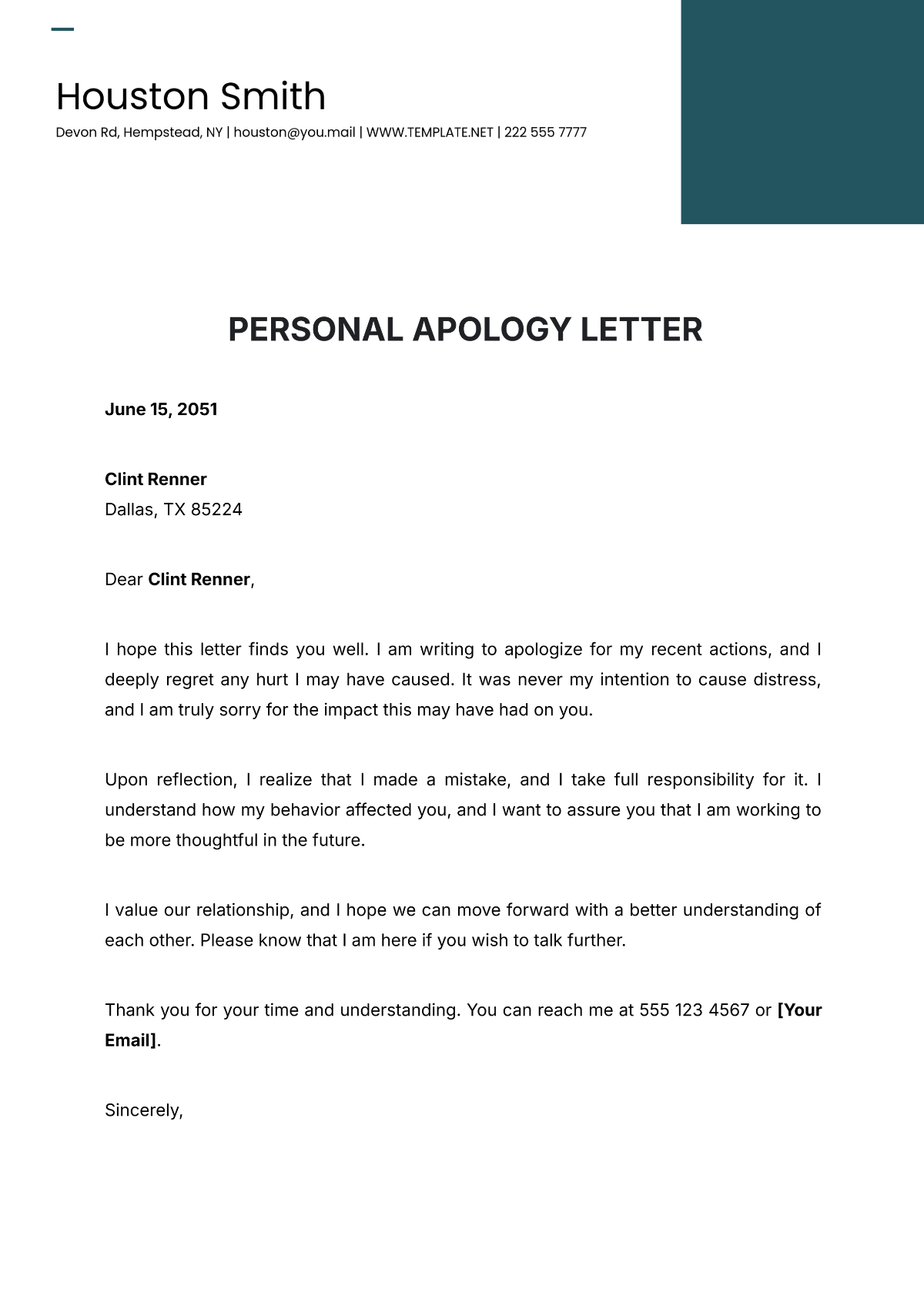 Personal Apology Letter Template - Edit Online & Download