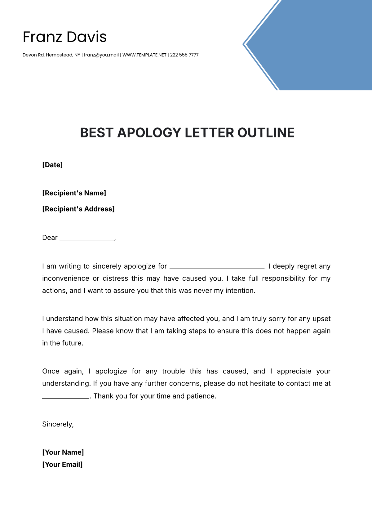 Best Apology Letter Outline Template - Edit Online & Download