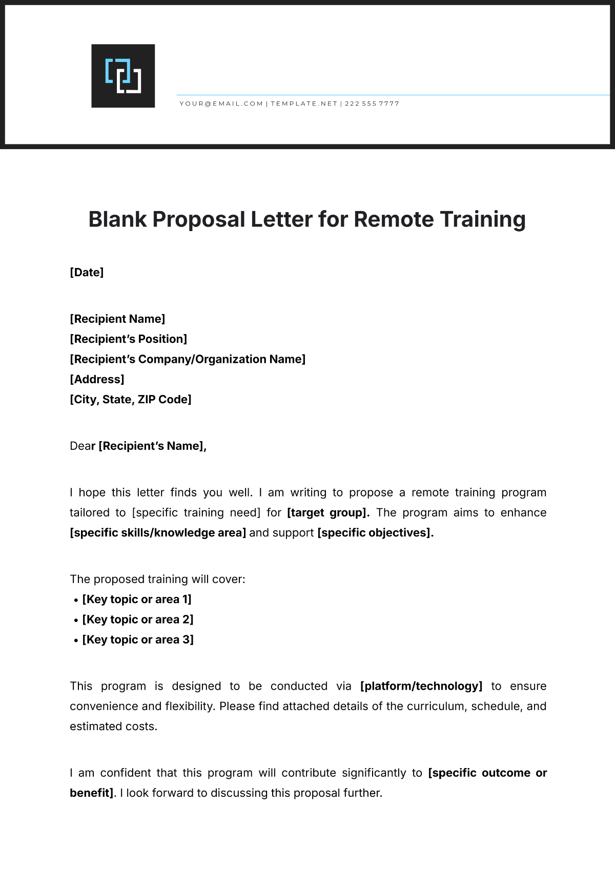 Blank Proposal Letter for Remote Training Template - Edit Online & Download