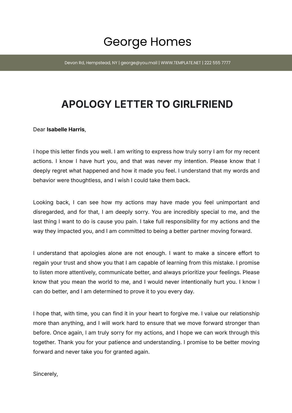 Apology Letter to Girlfriend Template - Edit Online & Download