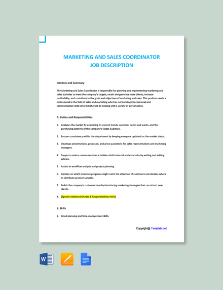 73+ Coordinator Job Description Templates - Free Downloads | Template.net