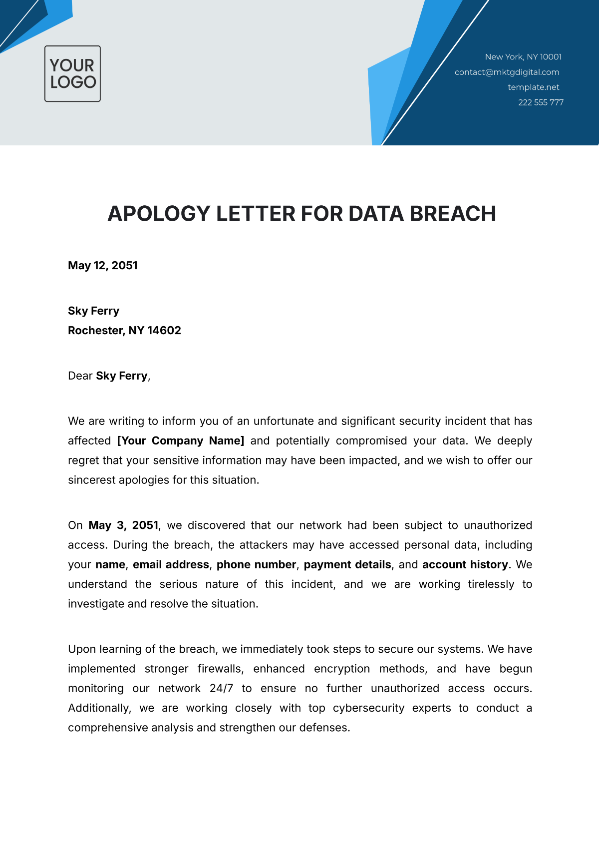 Apology Letter for Data Breach Template - Edit Online & Download