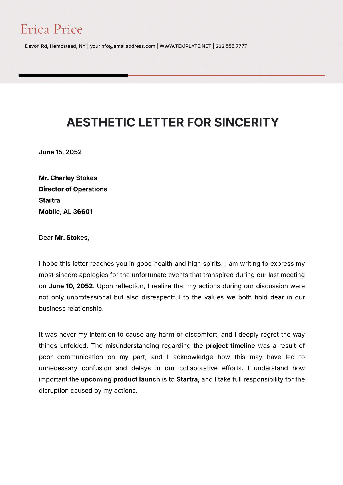 Aesthetic Letter of Sincerity Template - Edit Online & Download