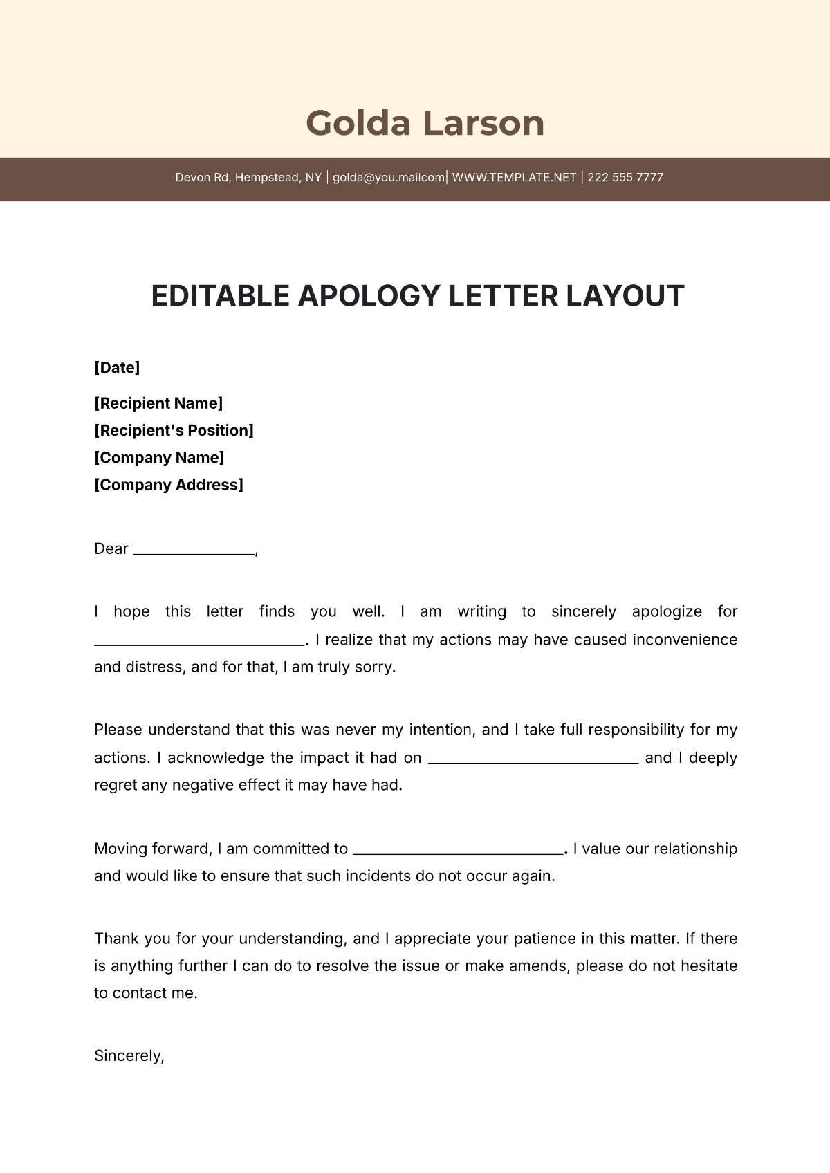 Editable Apology Letter Layout Template - Edit Online & Download