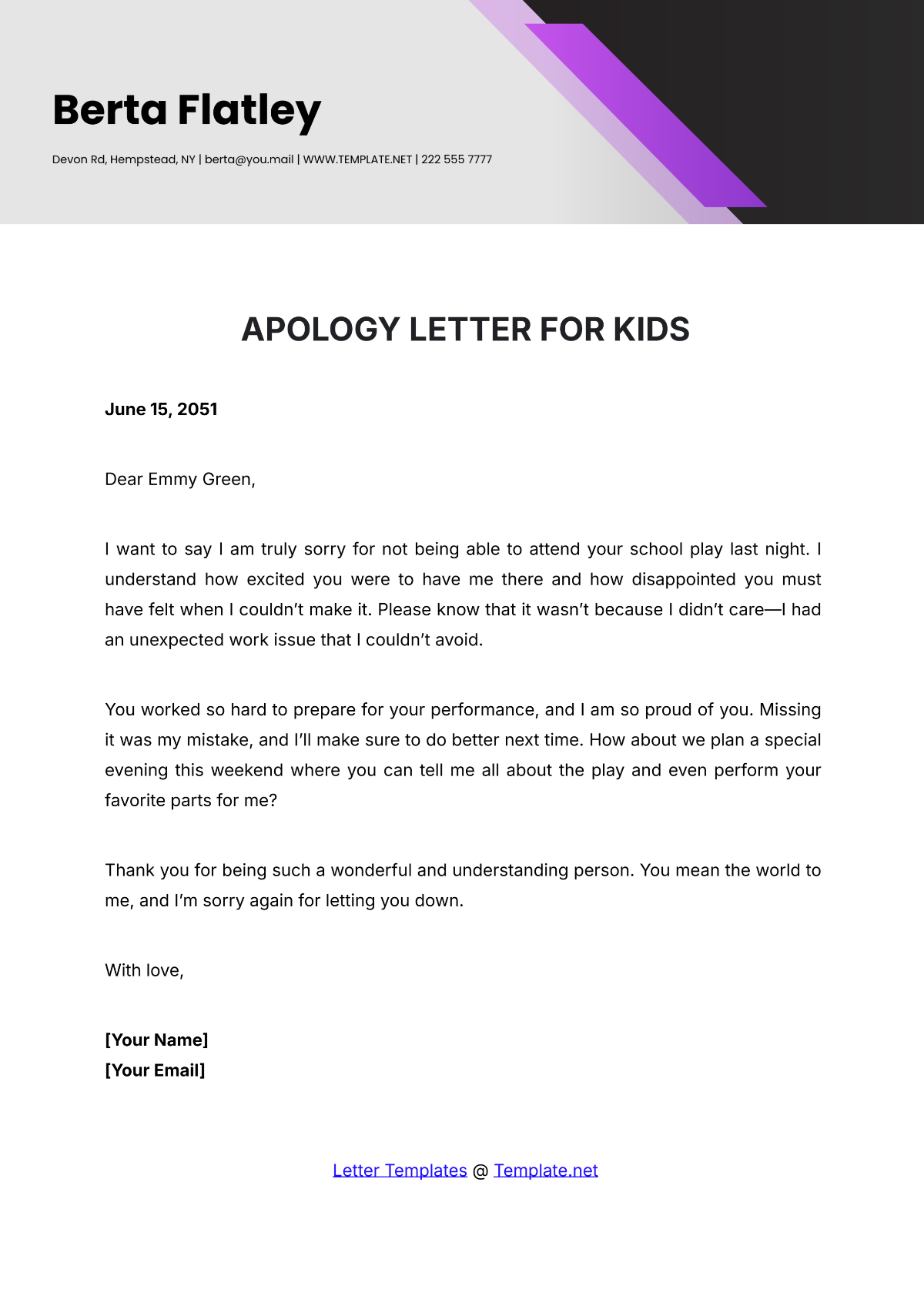 Apology Letter for Kids Template - Edit Online & Download