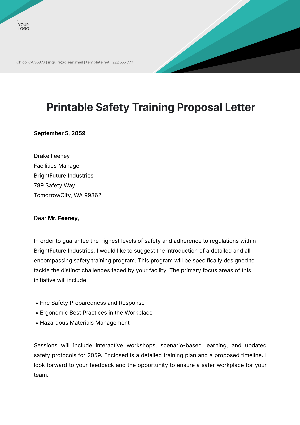 Printable Safety Training Proposal Letter Template - Edit Online & Download