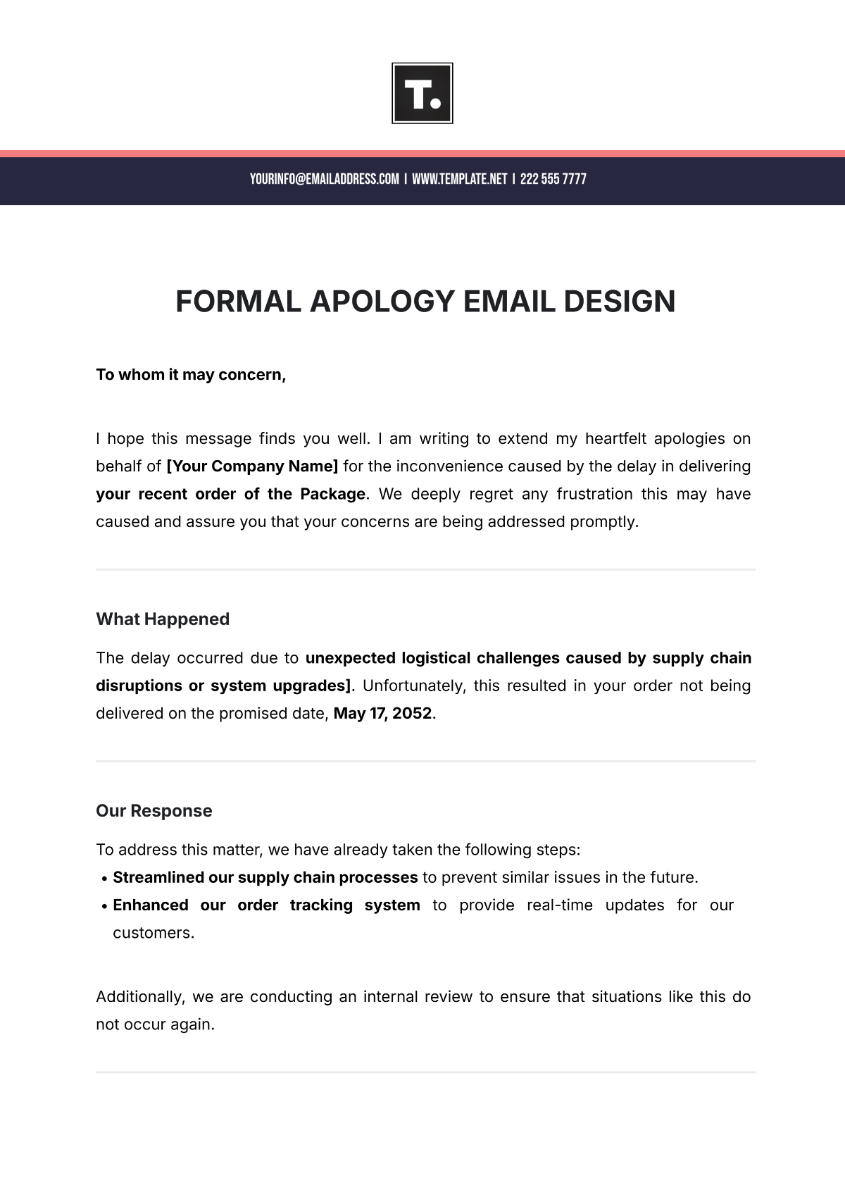 Formal Apology Email Design Template - Edit Online & Download