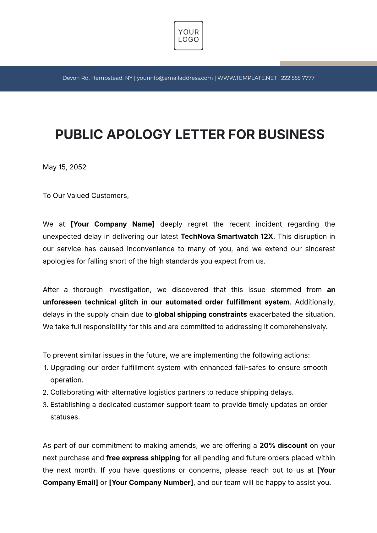 Public Apology Letter for Business Template - Edit Online & Download