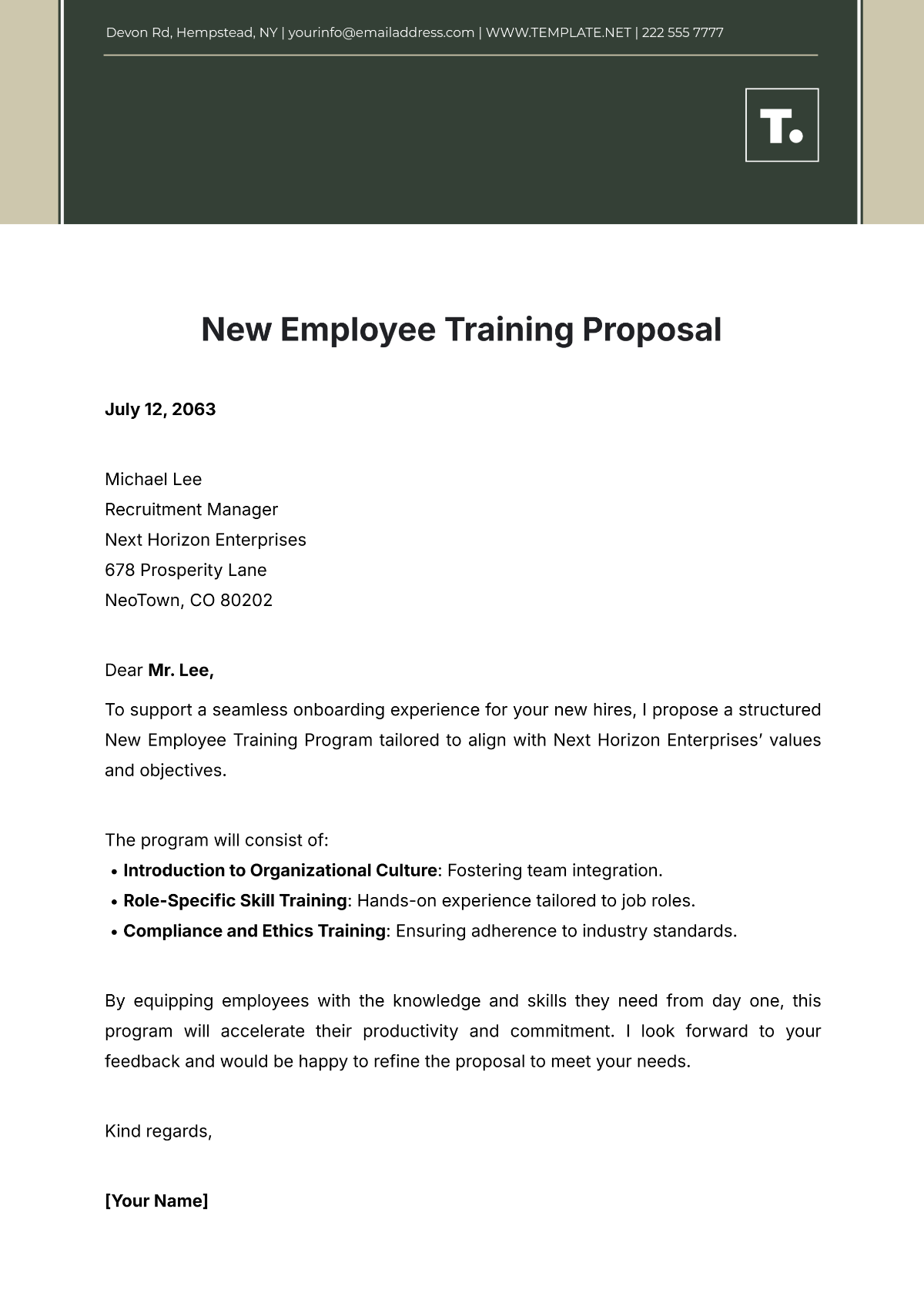 New Employee Training Proposal Template - Edit Online & Download