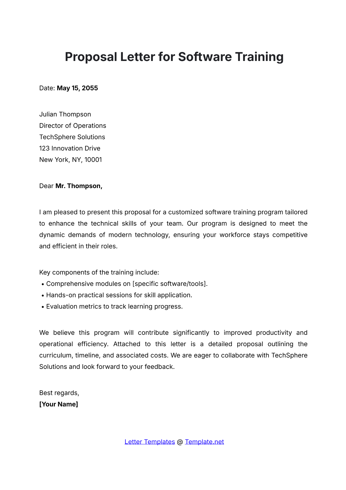 Proposal Letter for Software Training Template - Edit Online & Download