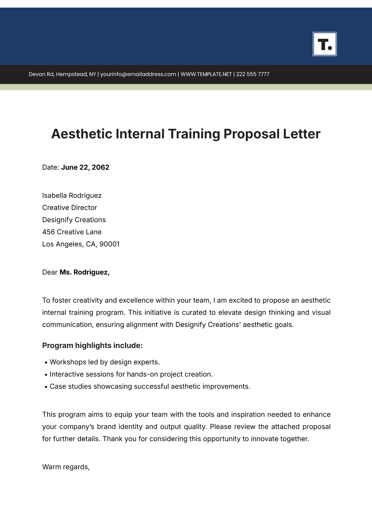 Aesthetic Internal Training Proposal Letter Template - Edit Online & Download