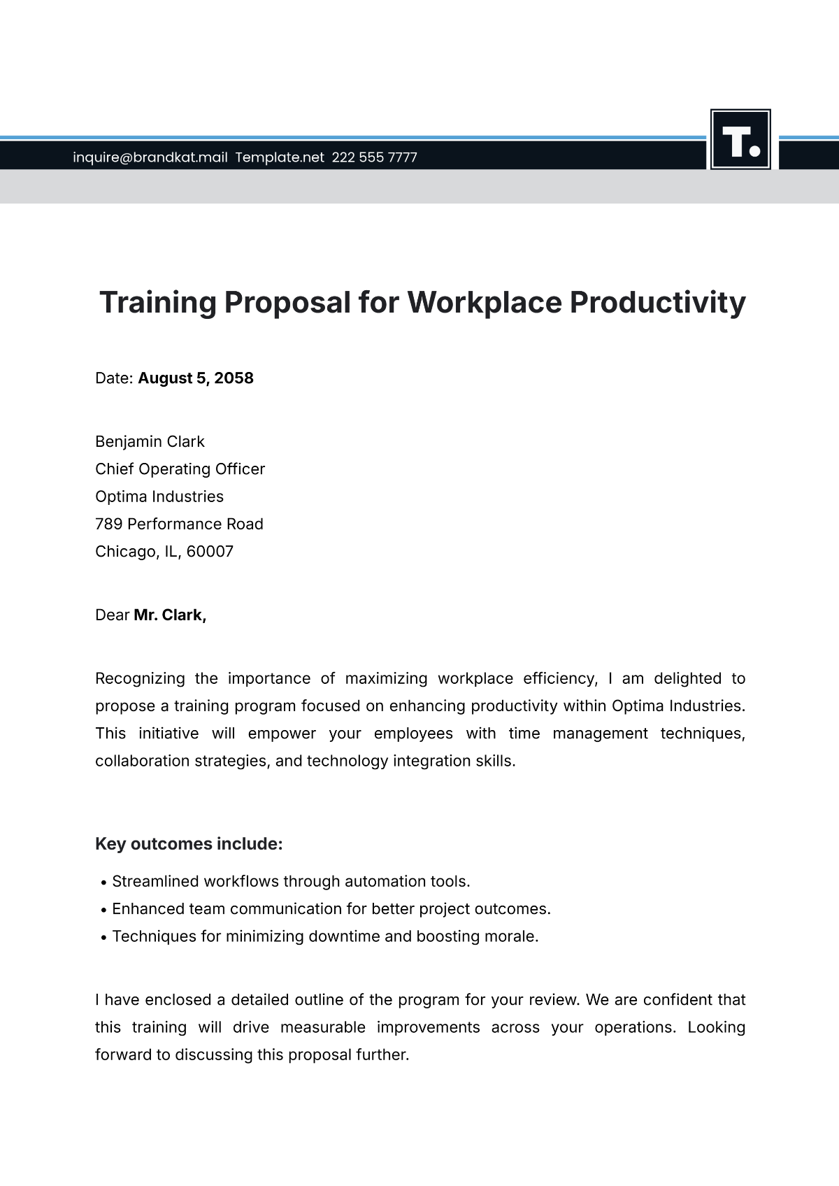 Training Proposal for Workplace Productivity Template - Edit Online & Download