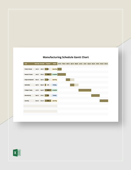 Free Manufacturing Schedule Gantt Chart Template - Excel