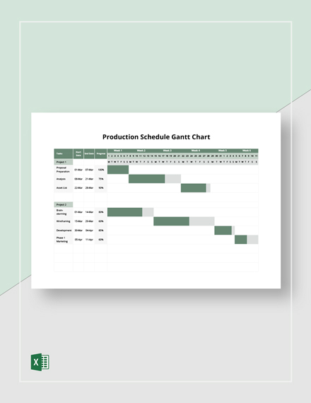 Production Schedule Gantt Chart Template - Excel