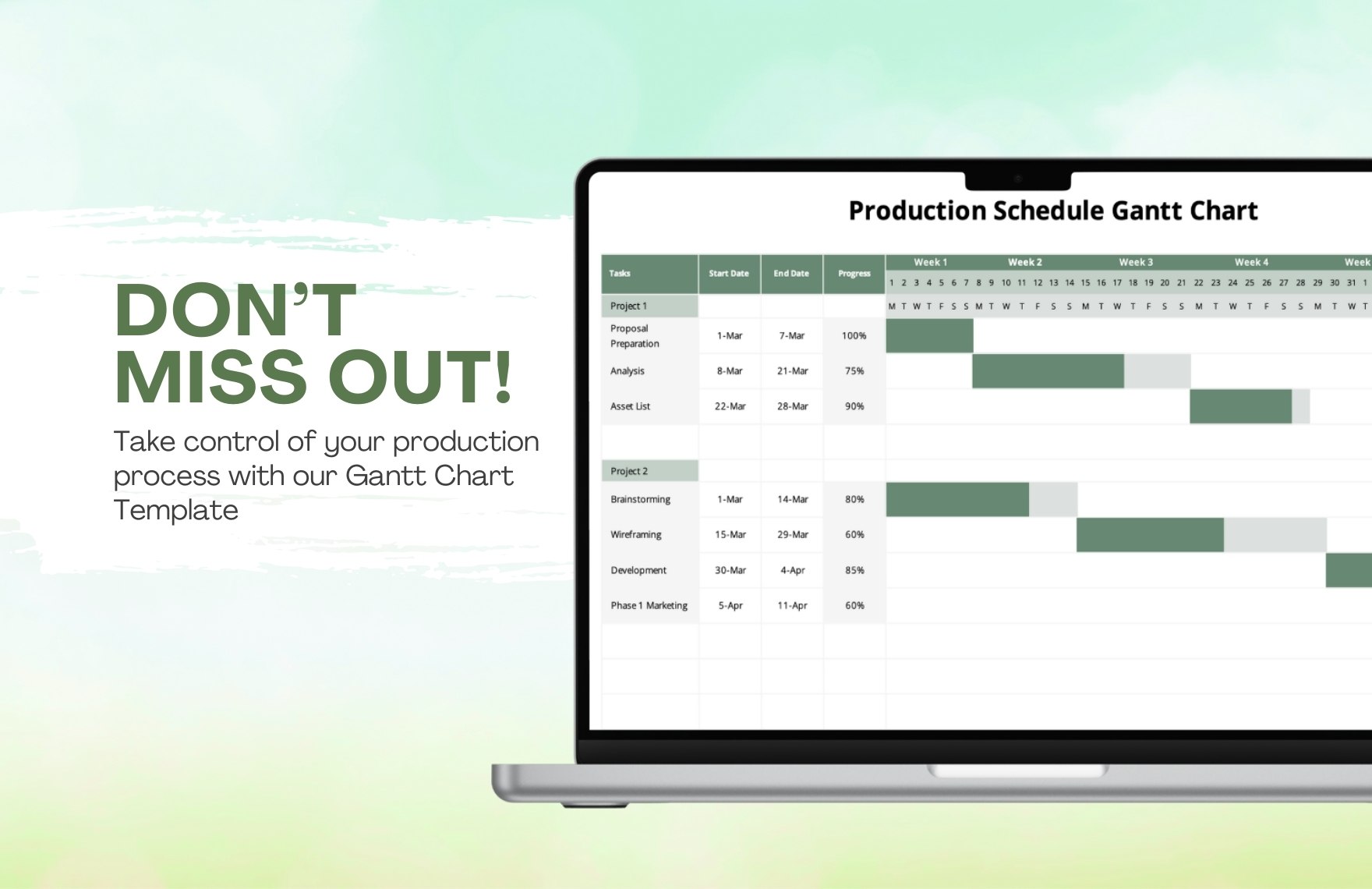 Production Schedule Gantt Chart Template