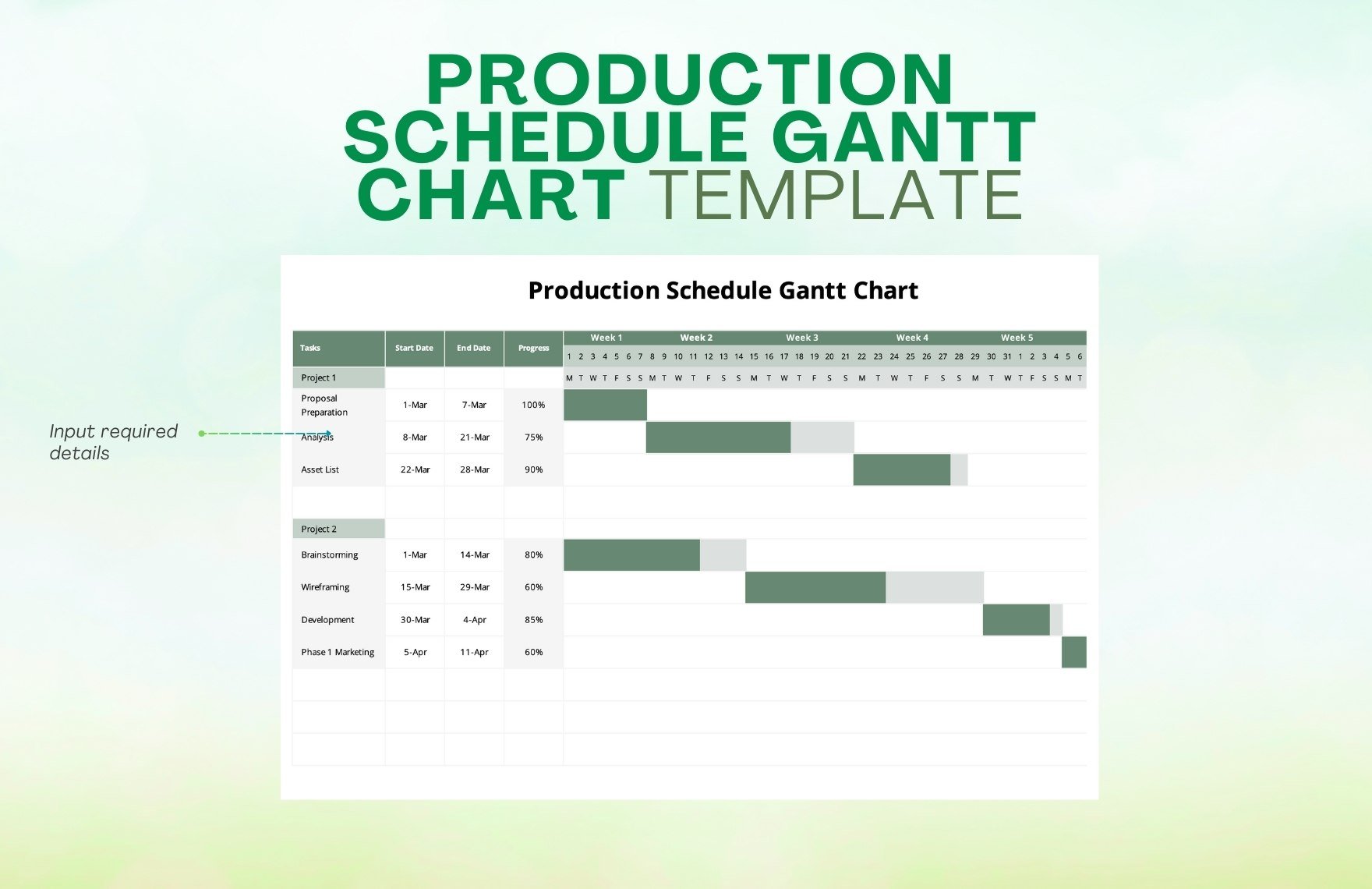 Production Schedule Gantt Chart Template