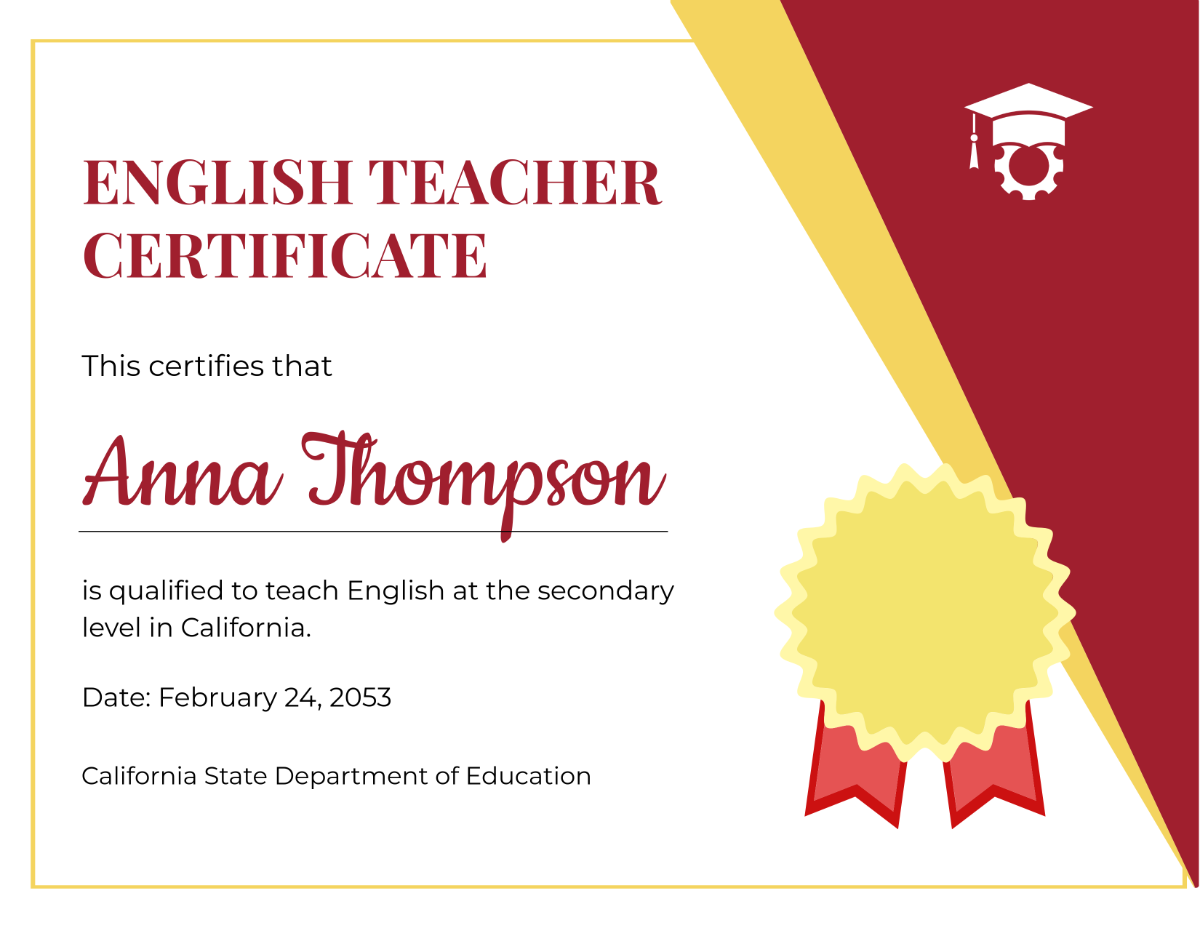 English Teacher Certificate Template - Edit Online & Download