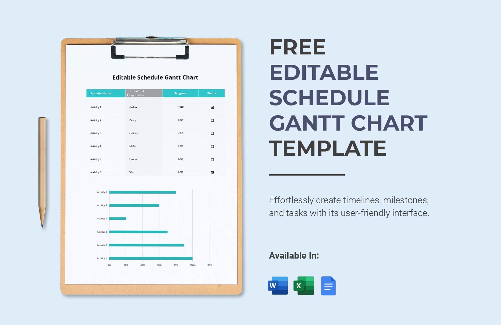 Editable Schedule Gantt Chart Template in Word, Google Docs, Excel