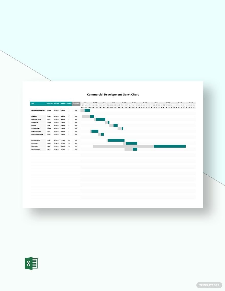 Commercial Development Gantt Chart Template in Excel