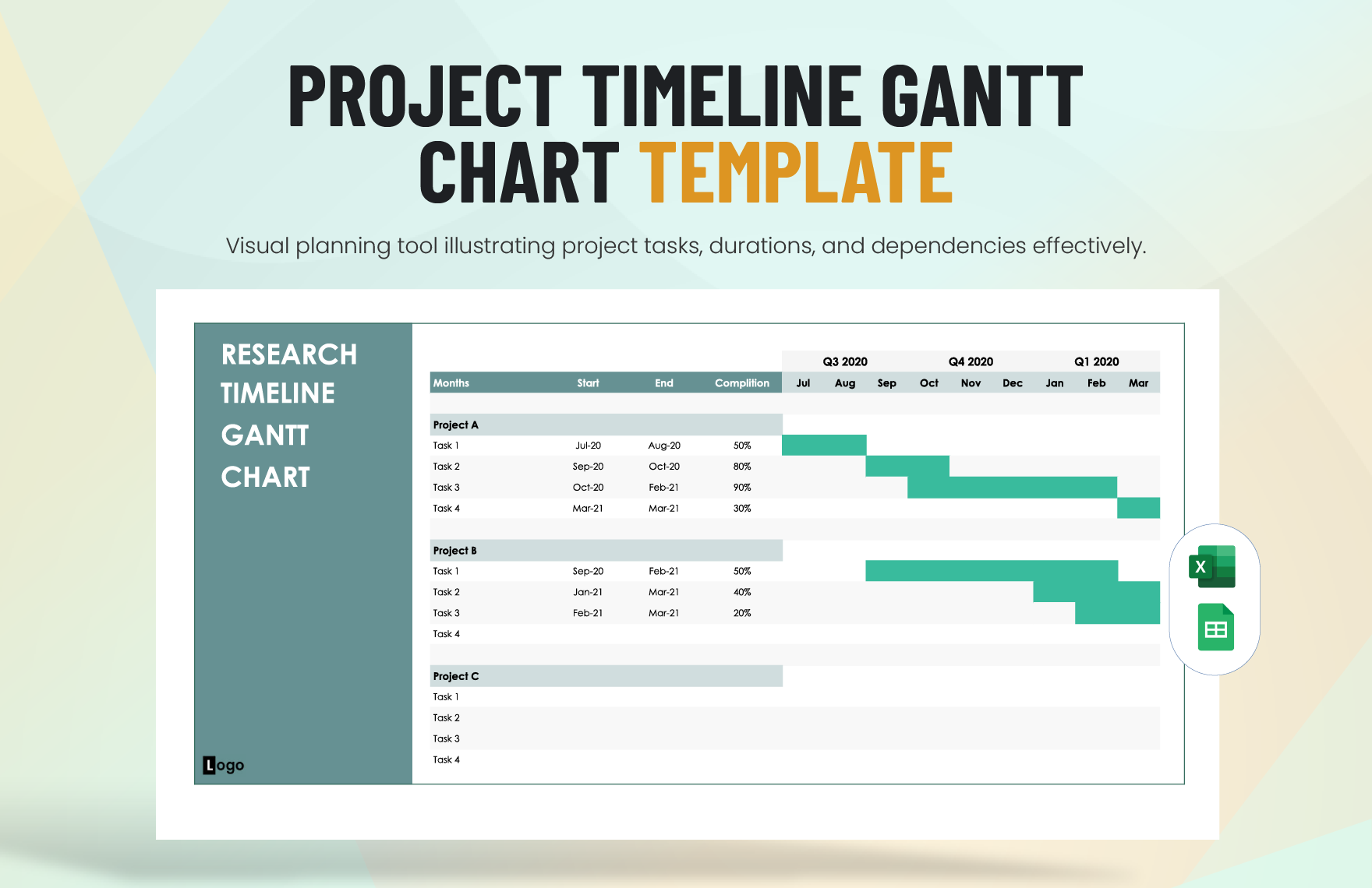 Project Timeline Gantt Chart Template in Excel, Google Sheets