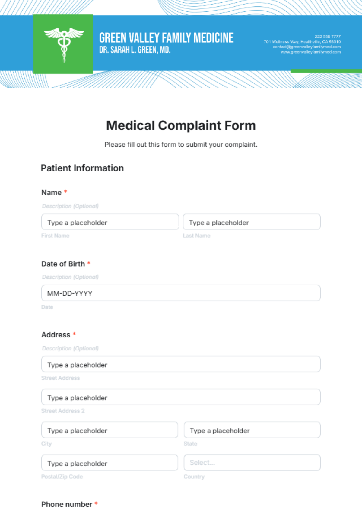 Medical Complaint Form Template - Edit Online & Download