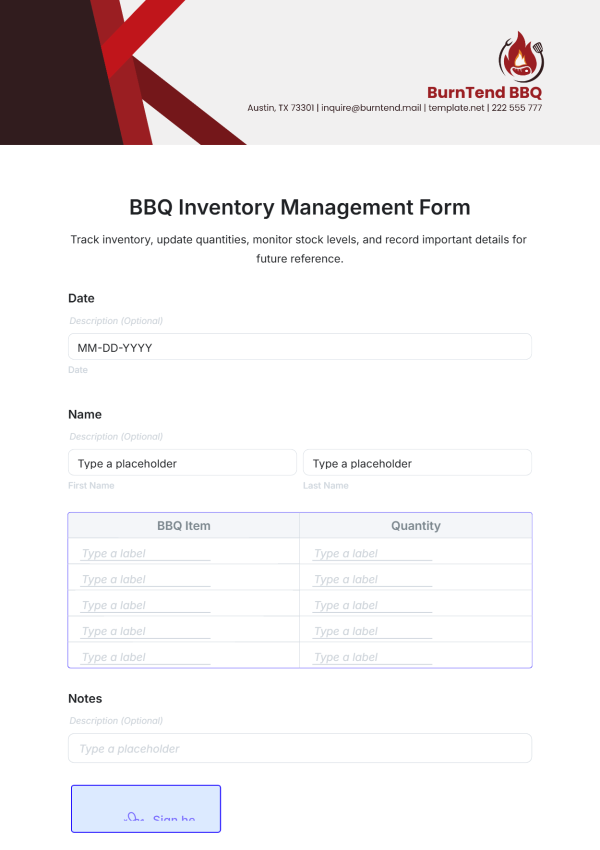 BBQ Inventory Management Form Template - Edit Online & Download