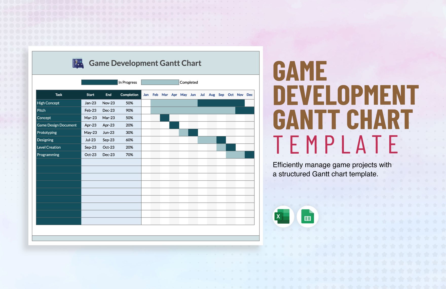 Free Game Development Gantt Chart Template in Excel, Google Sheets