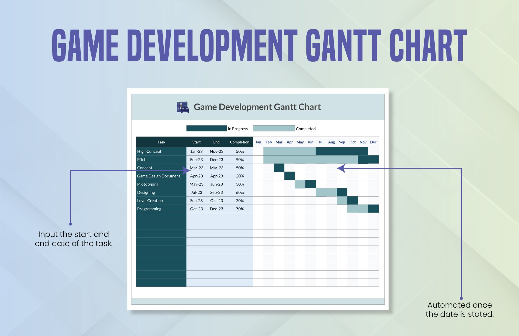 Game Development Gantt Chart Template