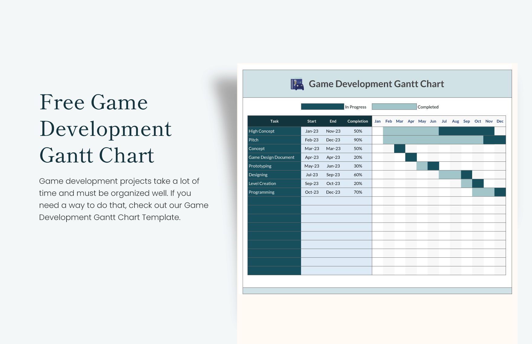 Game Development Gantt Chart Template