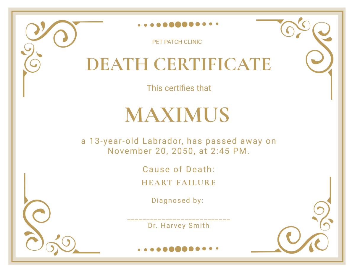 Veterinary Death Certificate Template - Download | Template.net