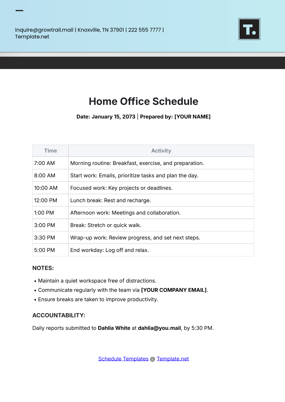 Home Office Schedule Template - Edit Online & Download