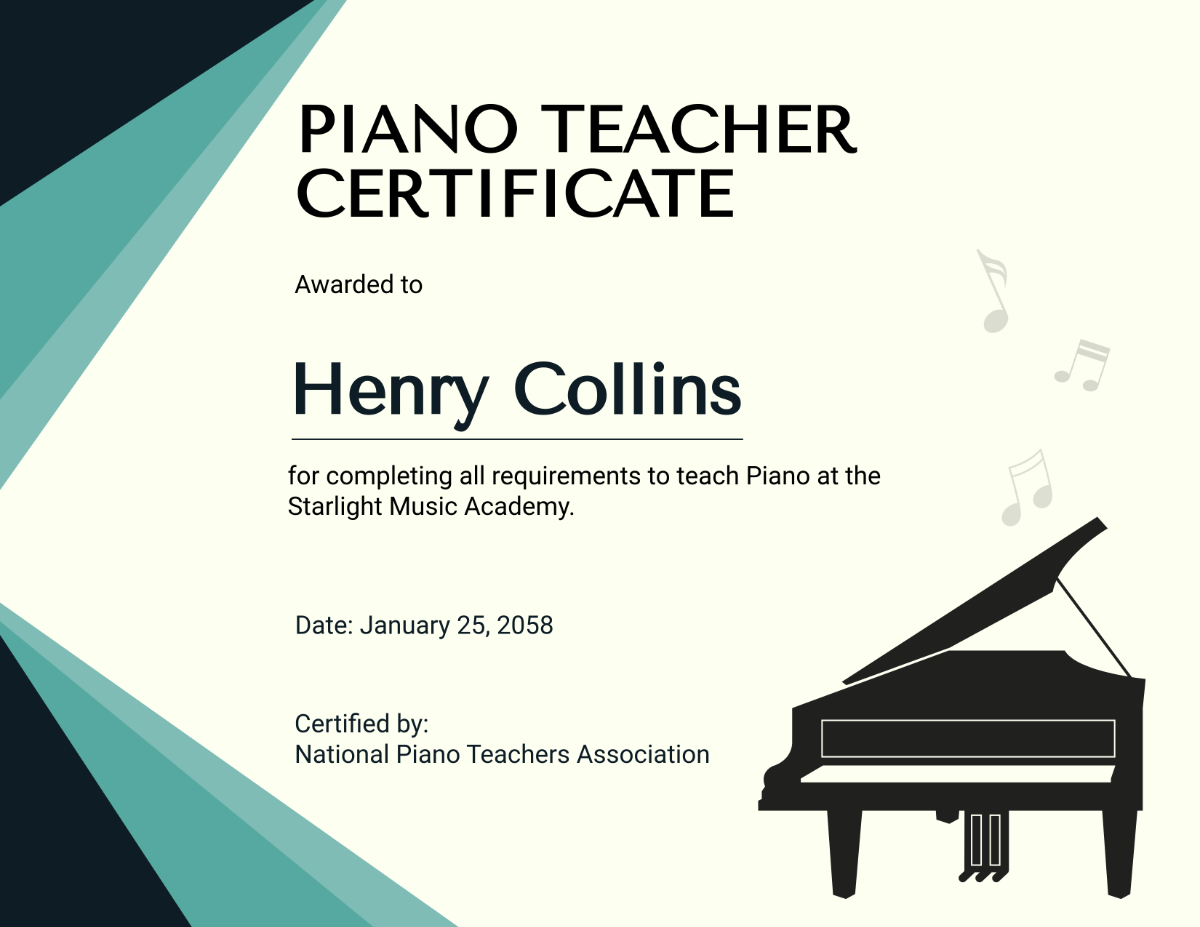 Free Piano Teacher Certificate Template - Edit Online & Download