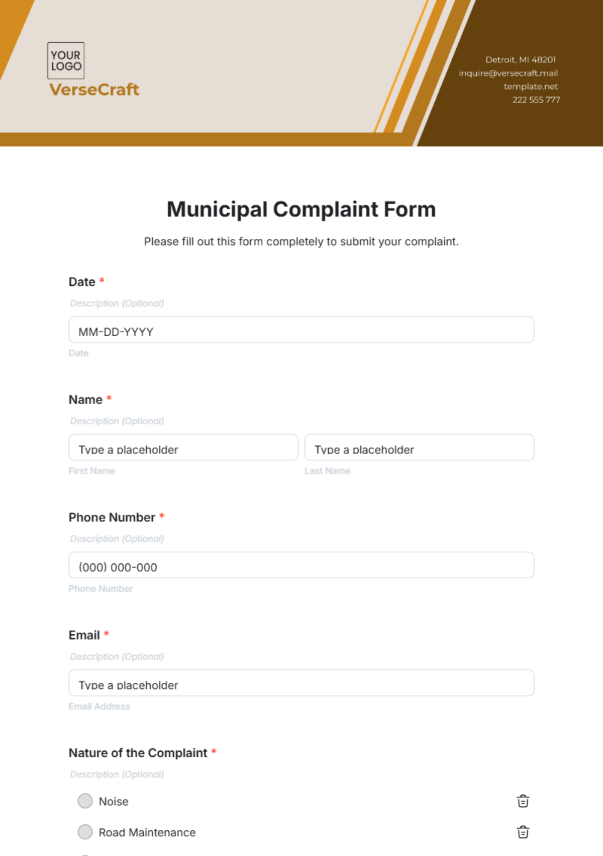 Municipal Complaint Form Template - Edit Online & Download