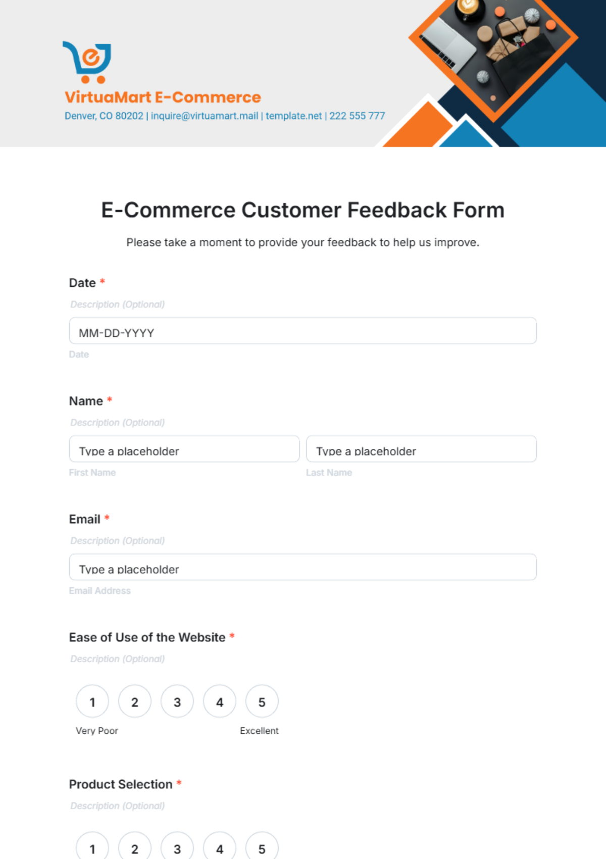 E-Commerce Customer Feedback Form Template - Edit Online & Download