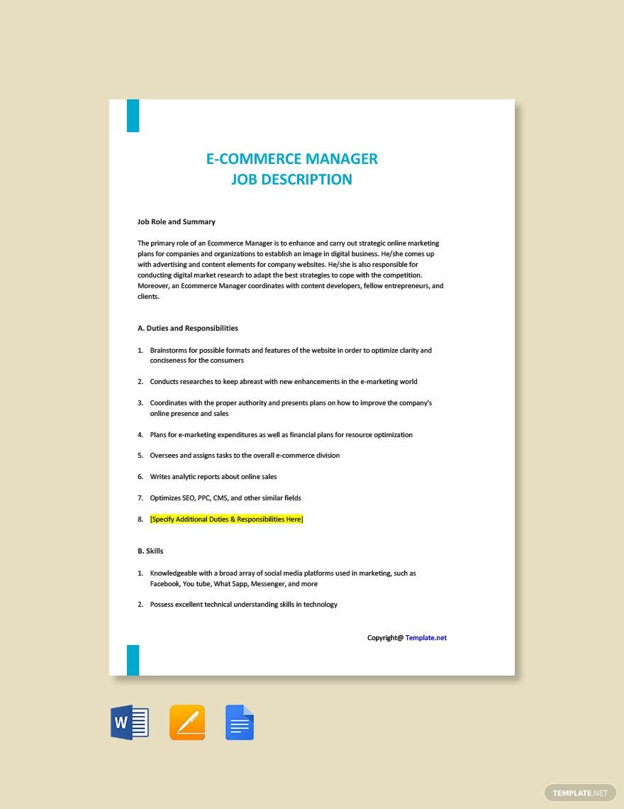 ECommerce Manager Job Description Template
