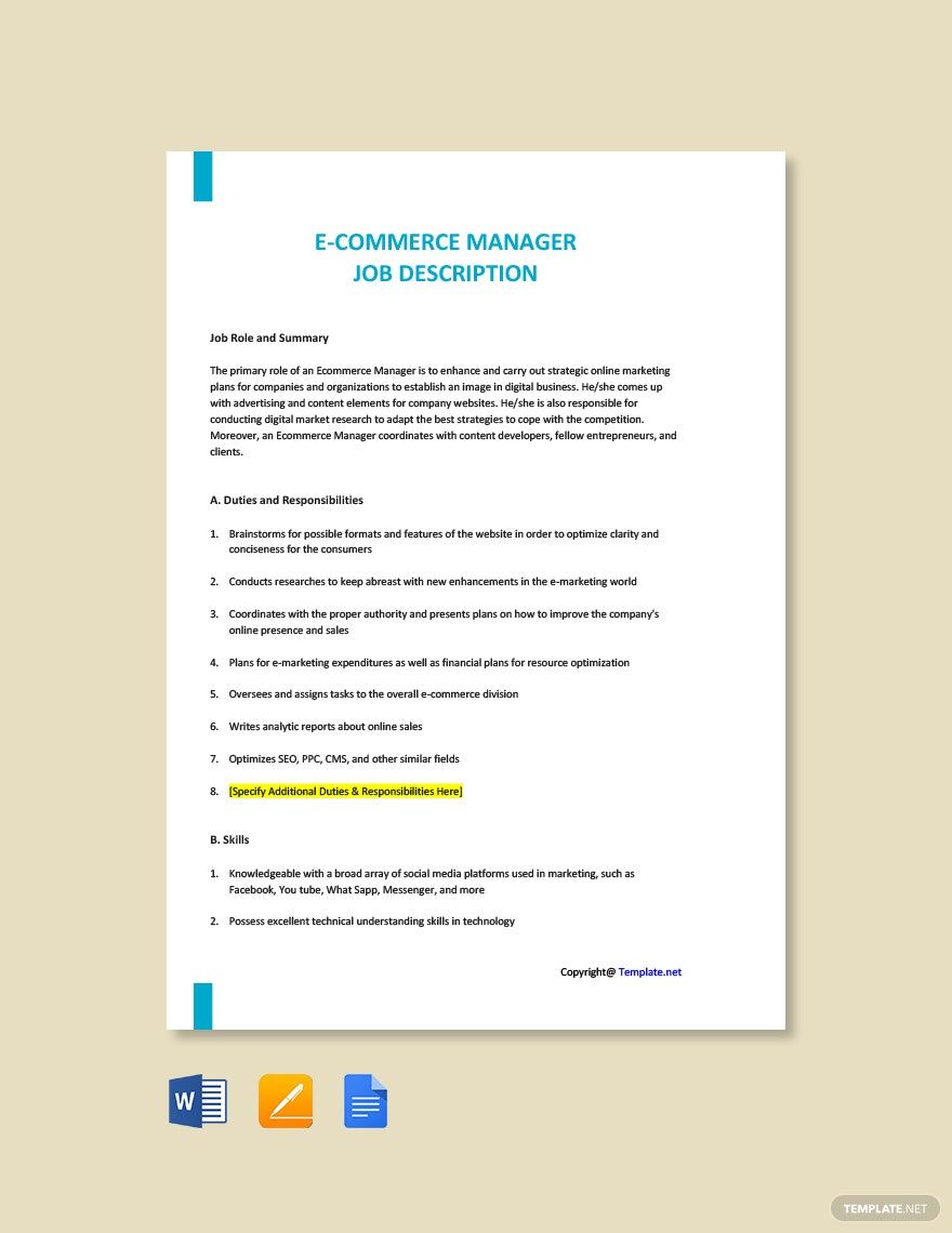 FREE Ecommerce Manager Template  Download in Word, Google Docs, PDF