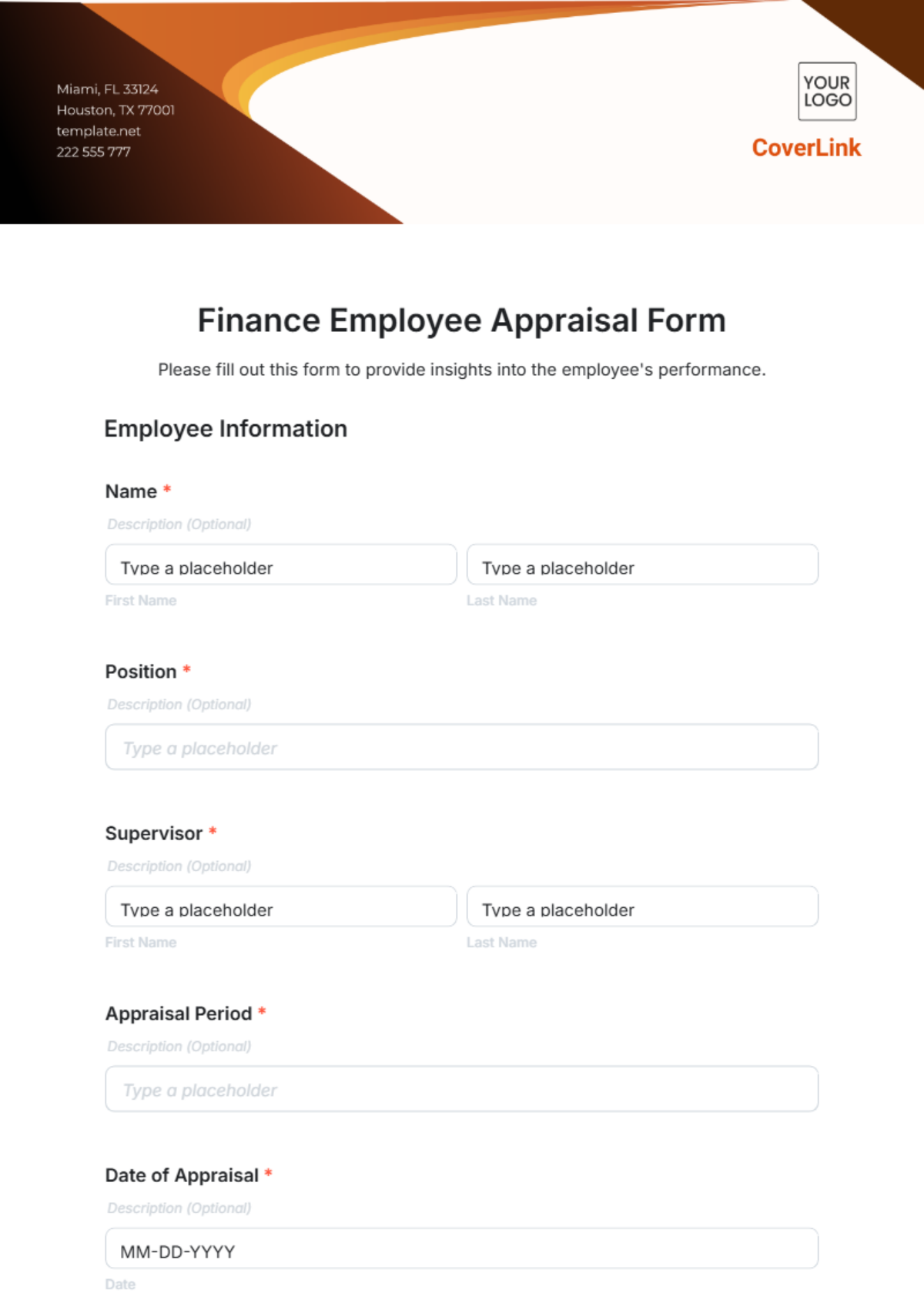 Finance Employee Appraisal Form Template - Edit Online & Download