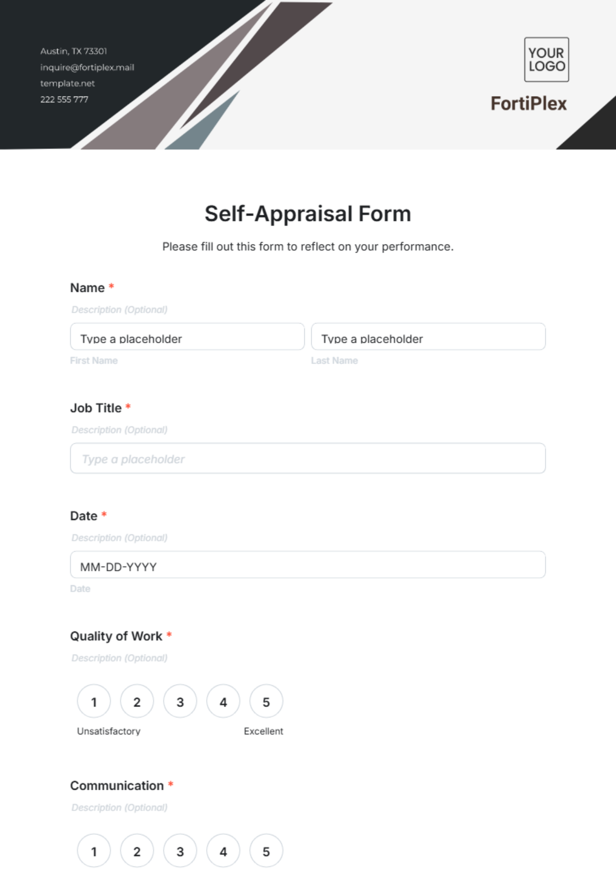 Self-Appraisal Form Template - Edit Online & Download