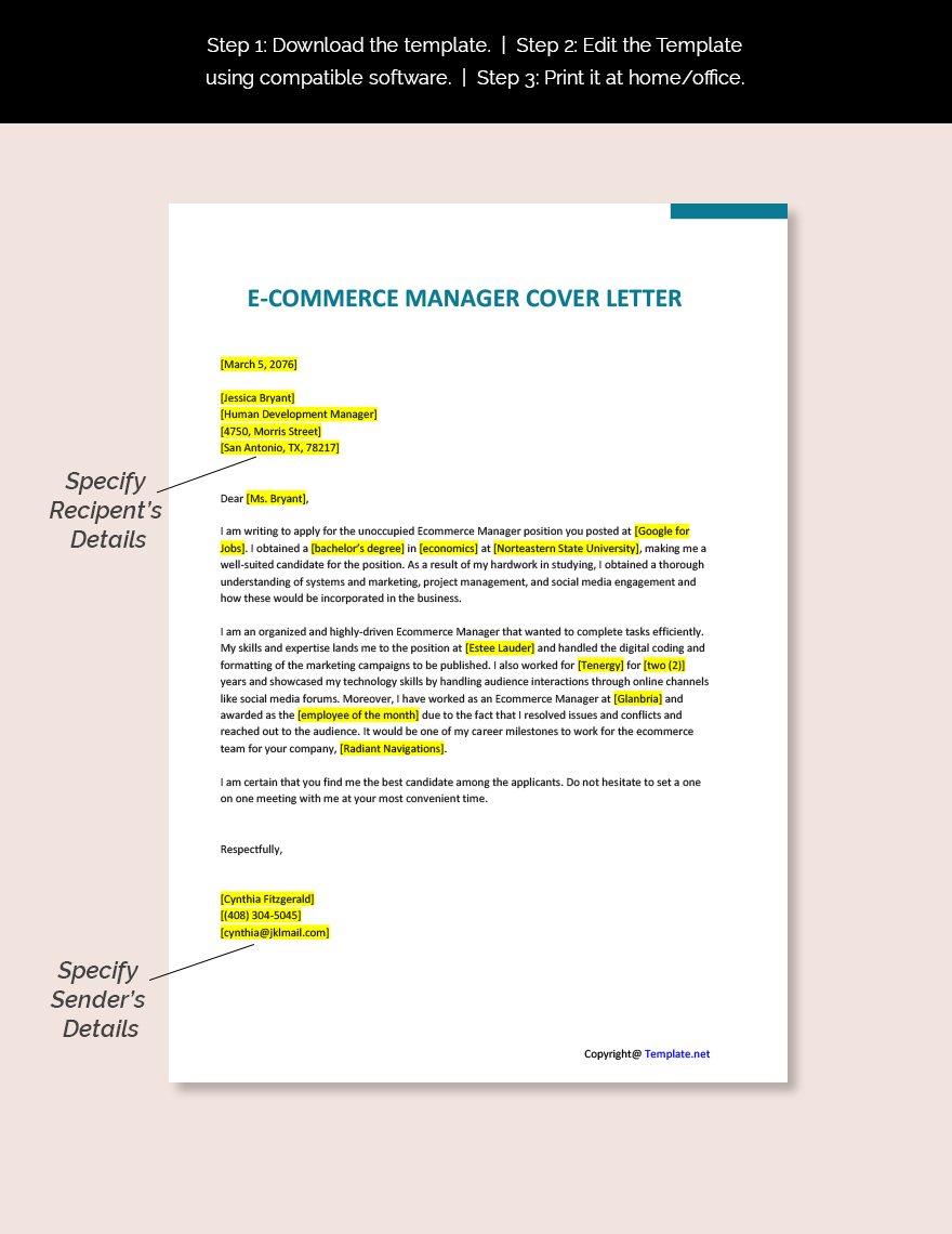 eCommerce Manager Cover Letter