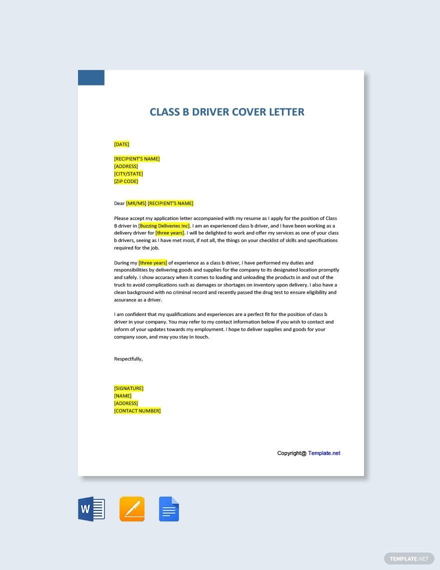 Free Class B Driver Cover Letter Template