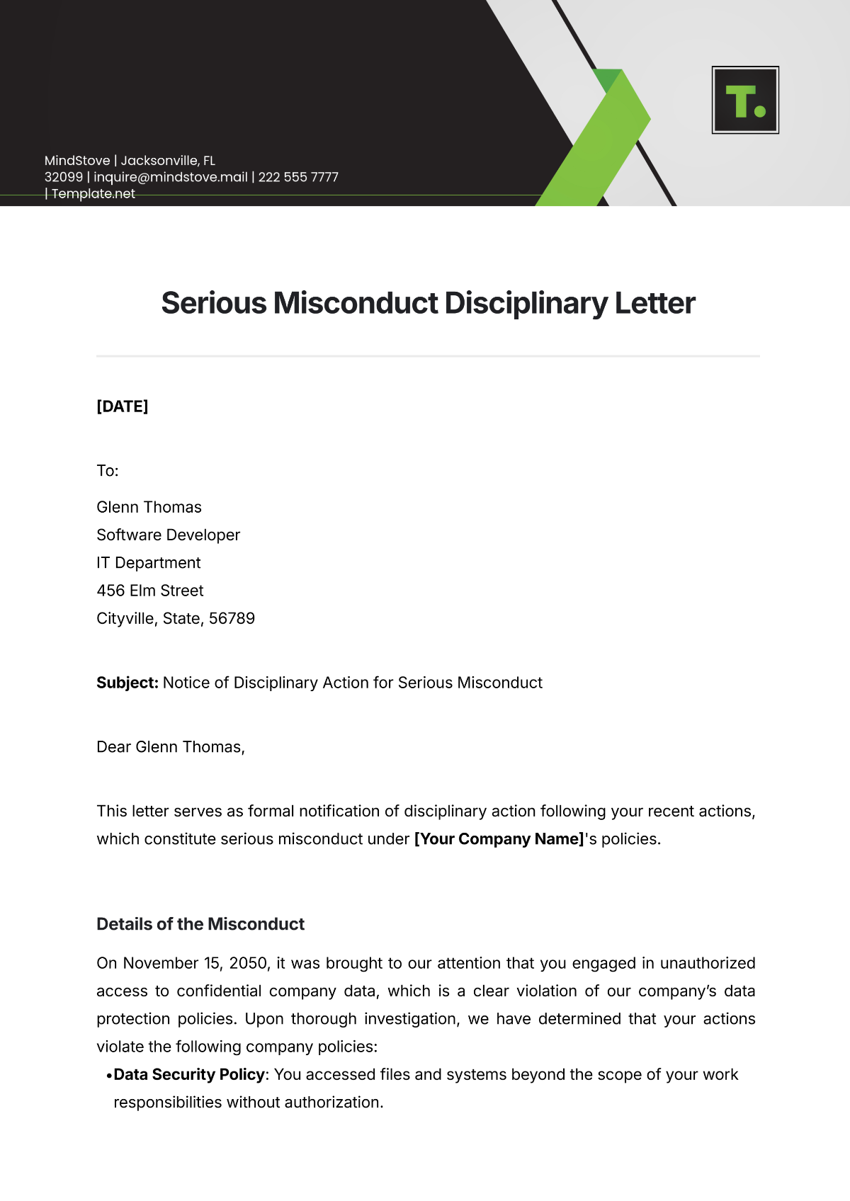 Serious Misconduct Disciplinary Letter Template - Edit Online & Download