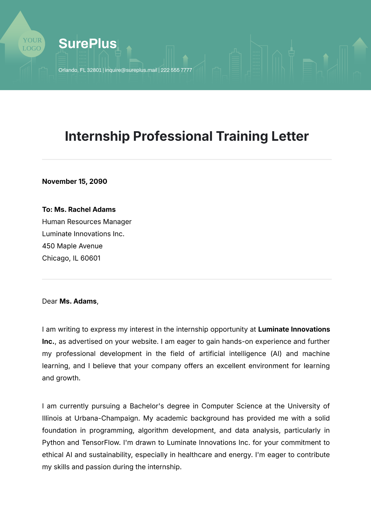 Internship Professional  Training Letter Template - Edit Online & Download