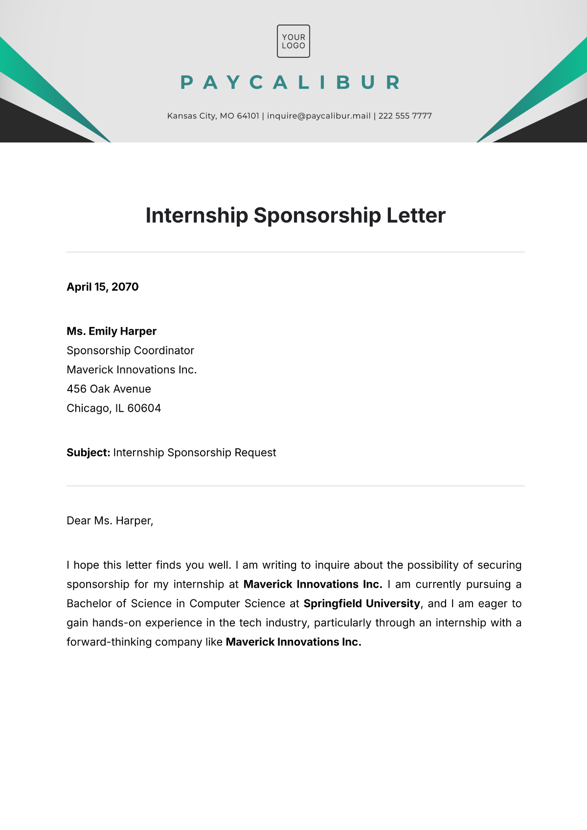 Internship Sponsorship Letter Template - Edit Online & Download