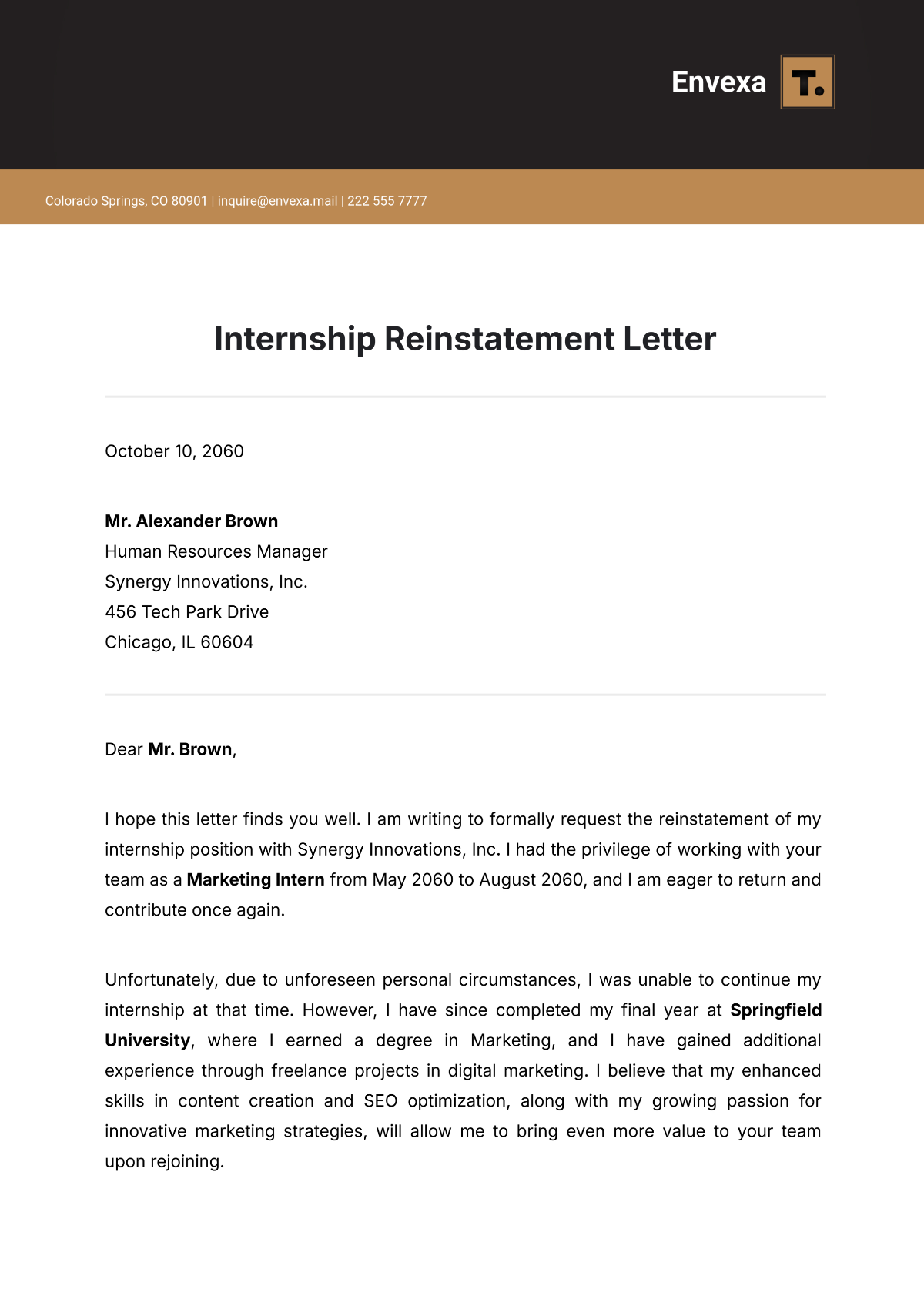 Internship Reinstatement Letter Template - Edit Online & Download