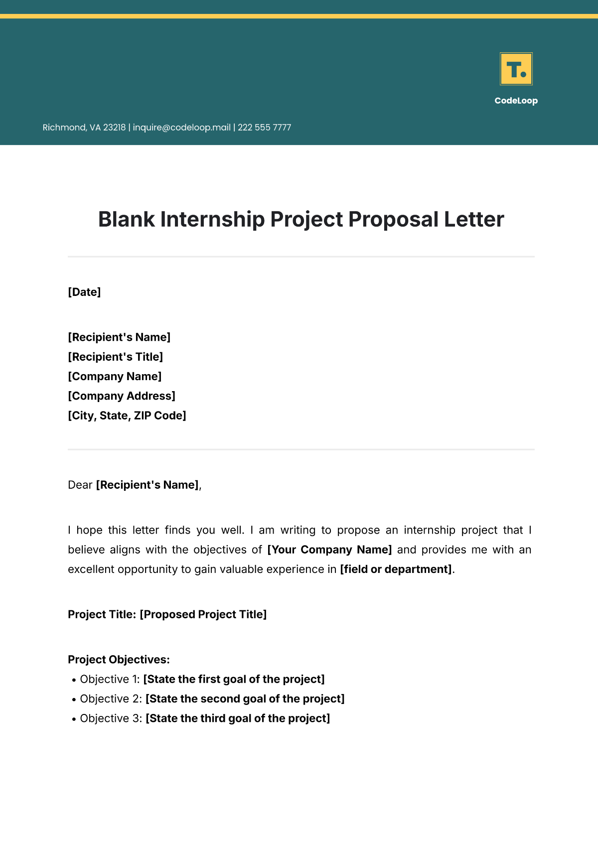 Blank Internship Project Proposal Letter Template - Edit Online & Download