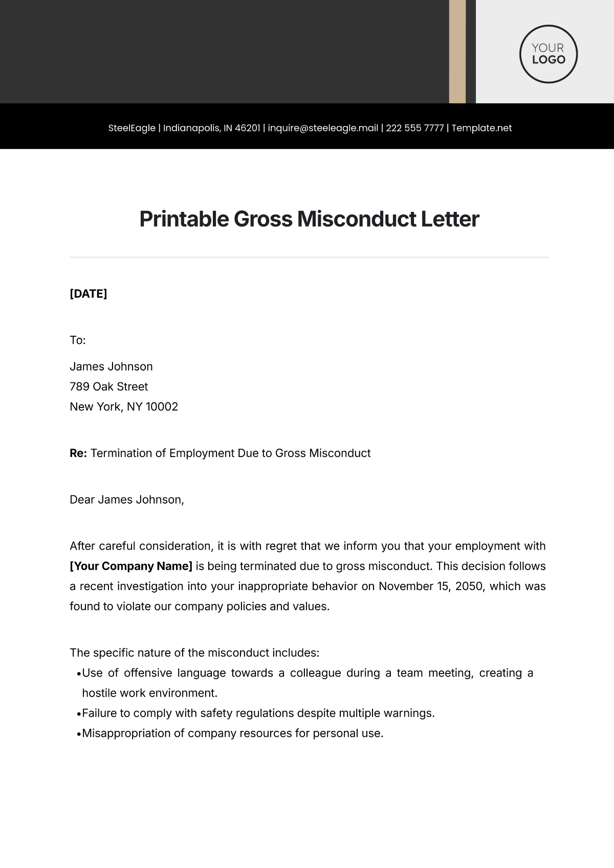 Printable Gross Misconduct Letter Template - Edit Online & Download