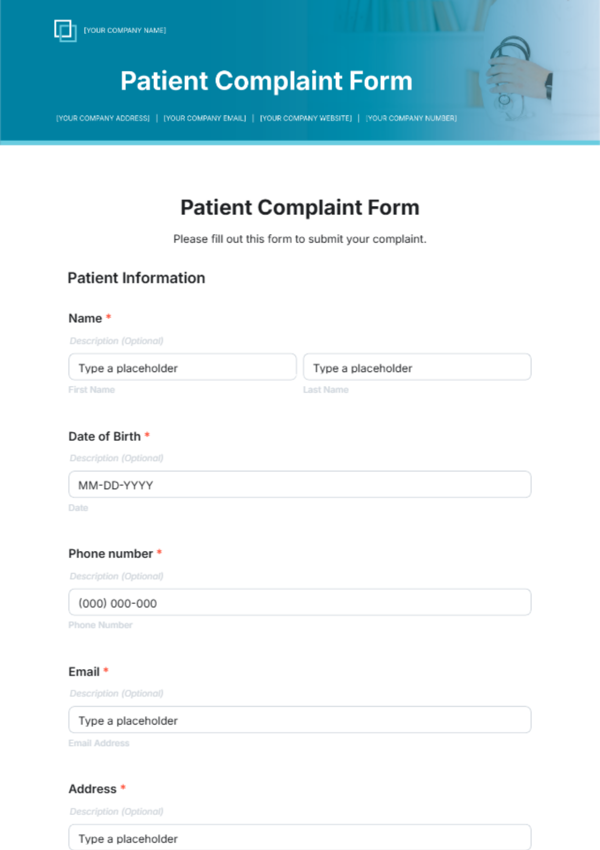 Patient Complaint Form Template - Edit Online & Download