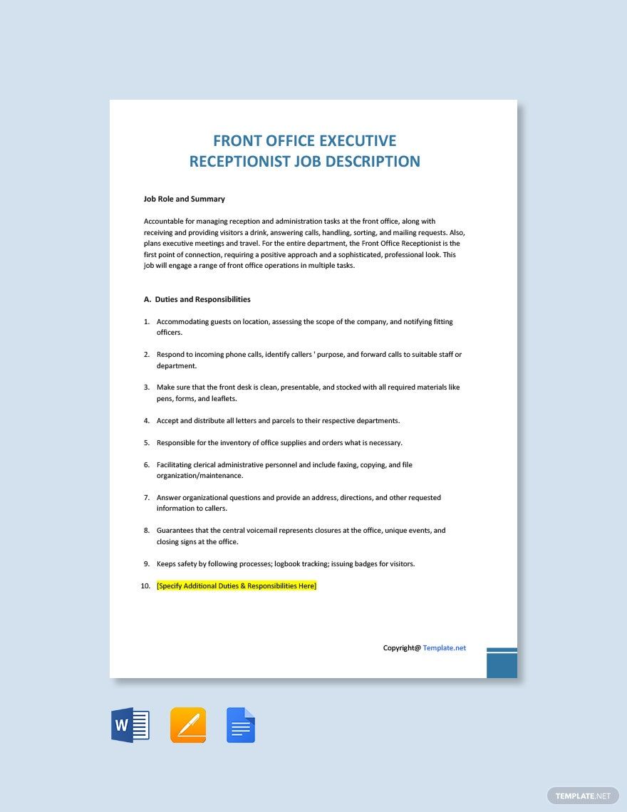 Medical Office Receptionist Job Ad And Description Template Google 